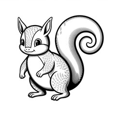 ‎A black and white squirrel line art of a coloring page