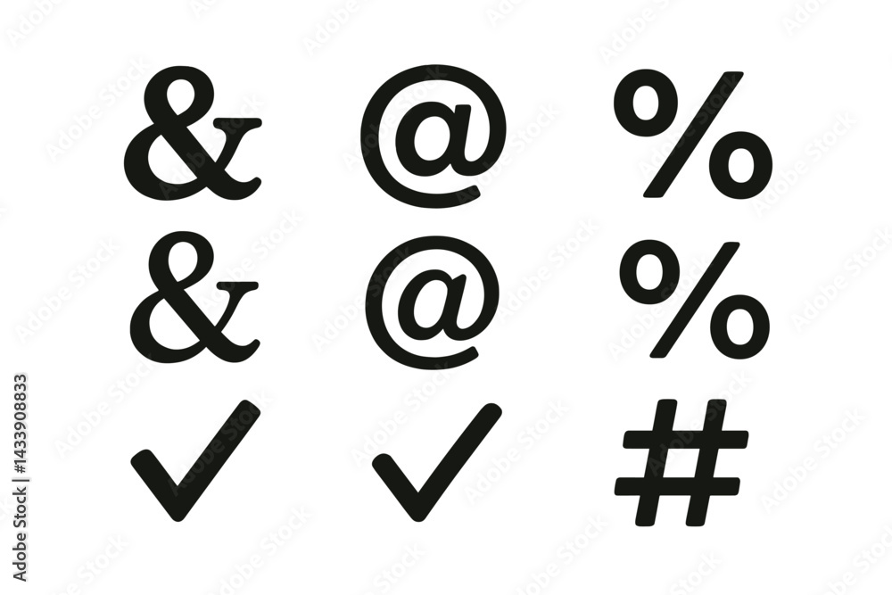 Poster icon set featuring symbols and characters in a minimalist design for digital or print usage