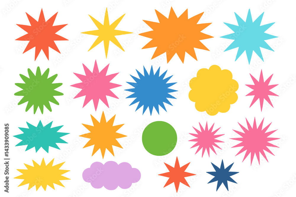 Aufkleber collection of colorful star and shape icons for creative design projects suitable for various applic