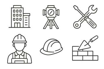 Icon set featuring construction and engineering symbols suitable for various design projects