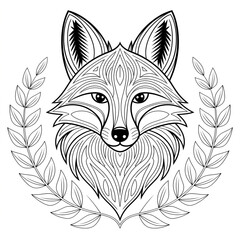 ‎A black and white fox line art of a coloring page