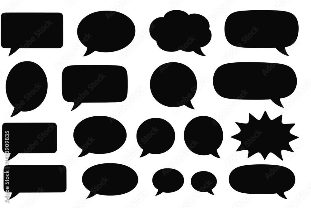 Poster icon set of various speech bubbles and clouds for creative expression and communication design