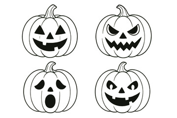 Fototapeta premium Variety of Halloween pumpkin icons showcasing different facial expressions for festive decoration