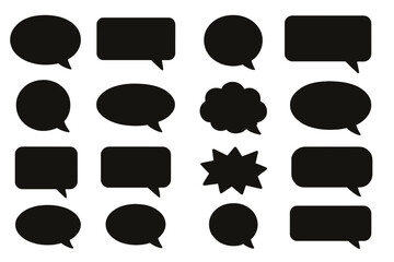 Icon set featuring various speech bubbles in different shapes for communication design purposes