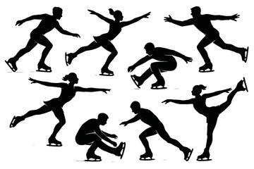 Icon set representing various figure skating poses and movements for sport and activity illustrations