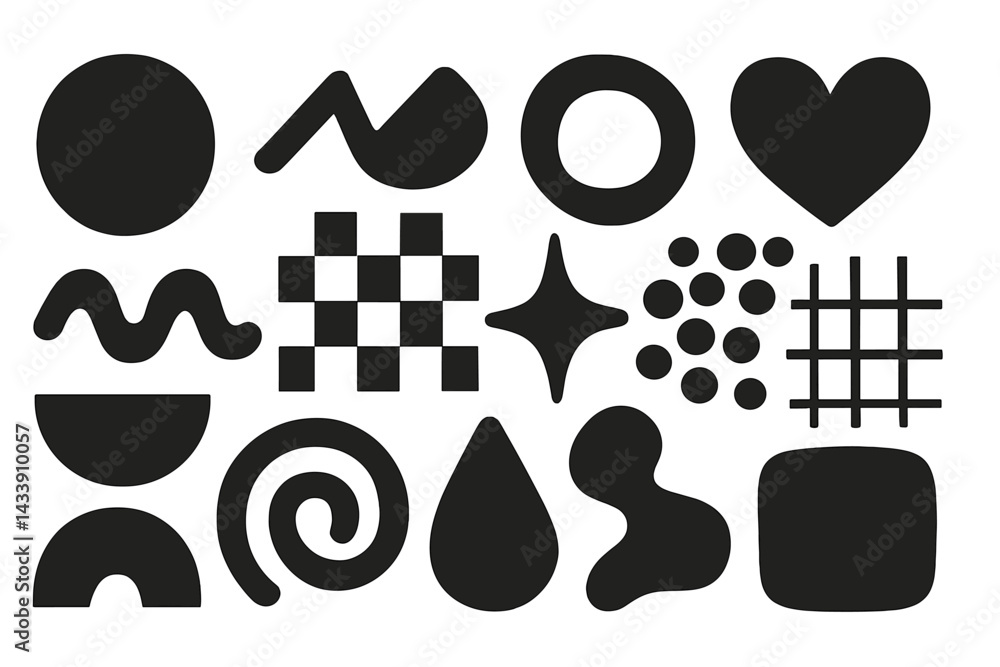 Poster icon set featuring abstract shapes and designs ideal for modern digital applications and creative pr