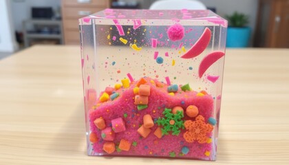 Colorful, Transparent Acrylic Cube with Kinetic Sand
