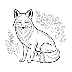 Naklejka premium ‎A black and white fox line art of a coloring page