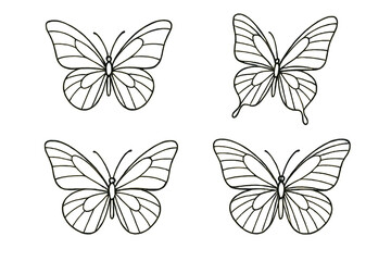 Decorative icon set featuring delicate line art of various butterfly designs for creative projects and illustrations