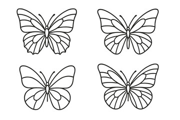 Butterfly icon set featuring four distinct line art designs suitable for various decorative and illustrative purposes
