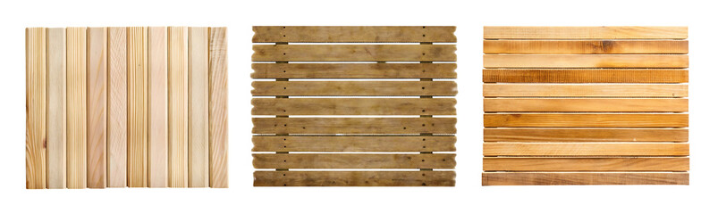 Three wood textures, vertical, horizontal, and overlapping planks.