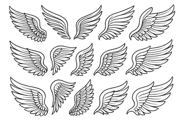 Icon set featuring various wing designs suitable for creative projects and artistic applications
