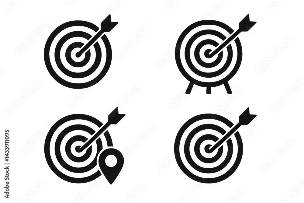 Poster icon set featuring target design with arrows for precision and focus in graphical applications