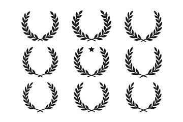 Obraz premium Icon set featuring various styles of laurel wreath designs suitable for awards and achievements