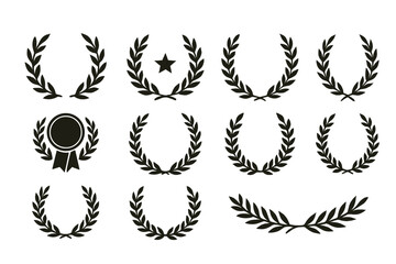 Icon set featuring various laurel wreath designs for awards and achievements