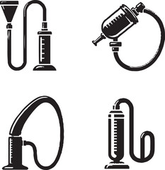Vector Illustration of Laboratory Vacuum Pumps - Black and White Silhouette Design