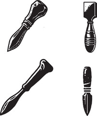 Vector Illustration of Carving Tools - Black and White Silhouette Design