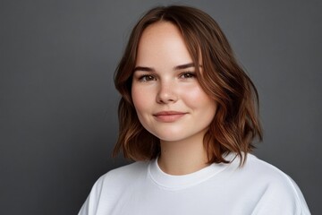 The image depicts a youthful female wearing a white T-shirt, embodying a sense of naturalness