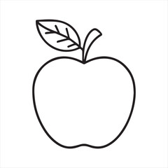 Simple Apple Outline Drawing,Black and White Apple Illustration,Hand Drawn Apple with Leaf,Apple Line Art Design,Minimalist Apple Sketch,Apple Contour Vector Art,Fresh Apple Outline Graphic