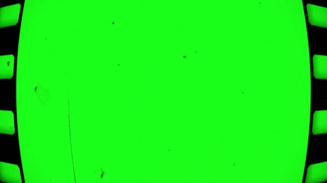 vertical fish eye dynamic 2d animated green screen film strips with black frame, old movie classical noise effect filter chroma key texture, motion design animation overlay classic negative films roll