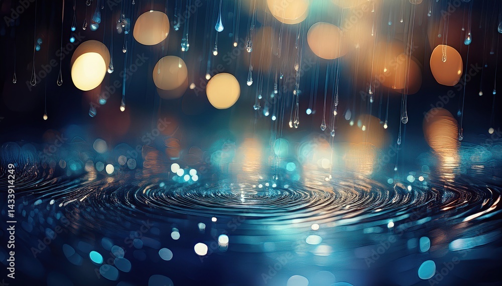 Poster rainfall event over water body evening setting abstract photography serene environment close-up view