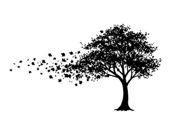 Obraz premium Silhouette tree with flying leaves