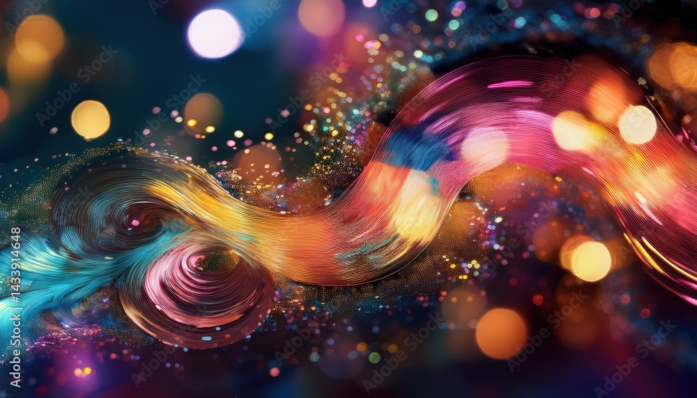 Poster dynamic colorful swirls abstract digital art vibrant background creative environment close-up perspe