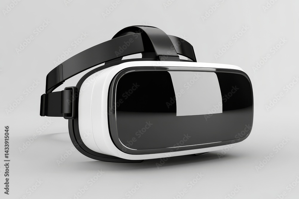 Poster components of a modern vr headset are arranged on an abstract white background in a 3d rendered imag