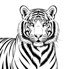 ‎A black and white tiger line art of a coloring page
