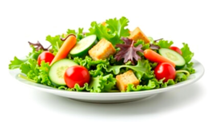 Plate of salad with fresh vegetables isolated on white background
