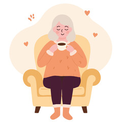 Senior woman enjoying silence. Elderly woman meditating peacefully. Mindful senior in quiet reflection. Retired woman practicing inner peace. Elderly set