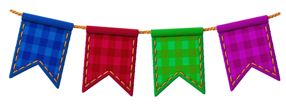 Bandeirolas coloridas 3D com tecido xadrez para decora&ccedil;&atilde;o de festa junina
