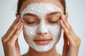 A young woman with flawless skin is depicted against a white backdrop, highlighting the importance of using natural cosmetics for skincare