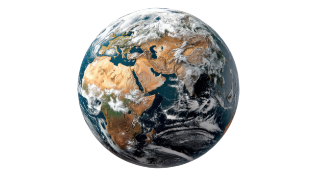 Global Perspective: A striking visual of planet earth, showcasing its intricate geography, continents, and cloud formations, evoking a sense of wonder and environmental consciousness.