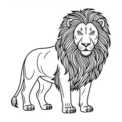 ‎A black and white lion illustration line art of a coloring page
