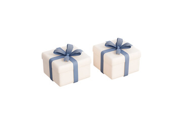 Obraz premium Two white gift boxes with blue ribbons on transparent background
