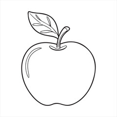 Simple Apple Outline Drawing,Black and White Apple Illustration,Hand Drawn Apple with Leaf,Apple Line Art Design,Minimalist Apple Sketch,Apple Contour Vector Art,Fresh Apple Outline Graphic