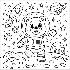 Cute Bear Astronaut in Space Coloring Page