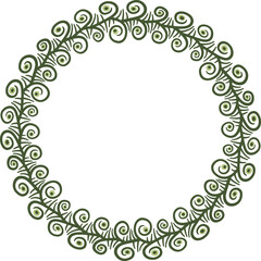 Circular border with tangled schematic floral motifs. Illustration made with schematic lines on a white background creating a circular border.