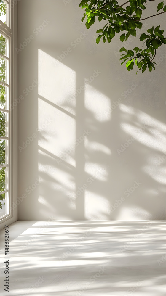 Poster a window with a tree outside casts a shadow on the wall