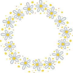 Circular border with white flowers. Illustration made with white flowers on a white background creating a circular border.