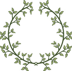 Green leaf branch crown. Illustration made with leaves on a white background creating a floral crown.