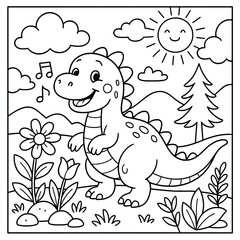 Cute Cartoon Dinosaur Coloring Page Illustration