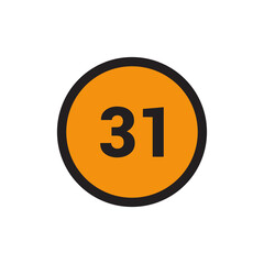 31 Number icon vector Orange Circle with Black design
