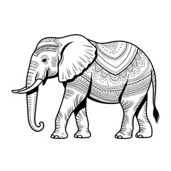 ‎A black and white elephant illustration line art of a coloring page