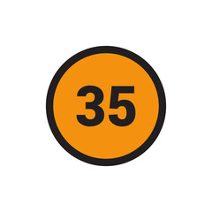 35 Number icon vector Orange Circle with Black design