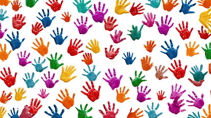 Colorful Handprints: A vibrant array of colorful handprints, each a unique print, creating a sense of unity, joy, and the beauty of diversity in a lively composition.