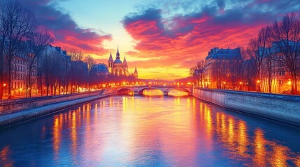 Naklejka premium Parisian Sunrise over the Seine River