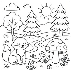 Cute Cartoon Fox in a Sunny Forest Illustration