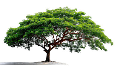 Obraz premium Solitary Tree's Tranquil Pose: A magnificent, lush green tree stands gracefully against a clear background, its branches outstretched in a serene display of natural beauty. 